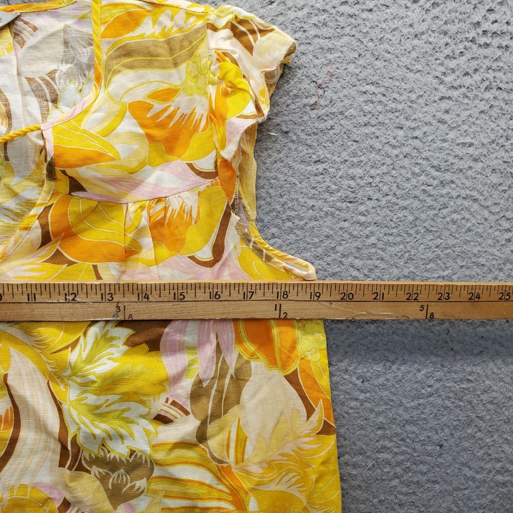 Hester & Orchard Blouse Top Women S Multi Floral Linen Blend Cap Sleeve Tie Neck - Picture 4 of 8